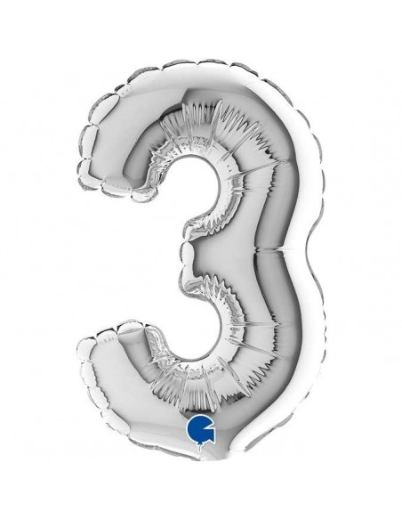 Globo 7" mylar Numero 3 Plata "Silver" GRABO