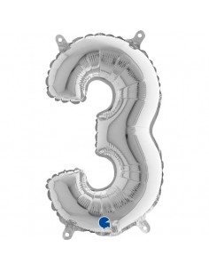 Globo 14" mylar Numero 3 Plata "Silver" GRABO