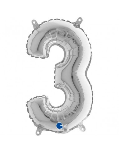 Globo 14" mylar Numero 3 Plata "Silver"