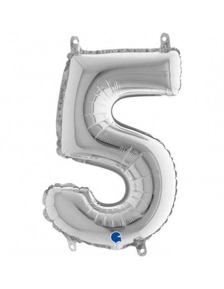 Globo 14" mylar Numero 5 Plata "Silver" GRABO