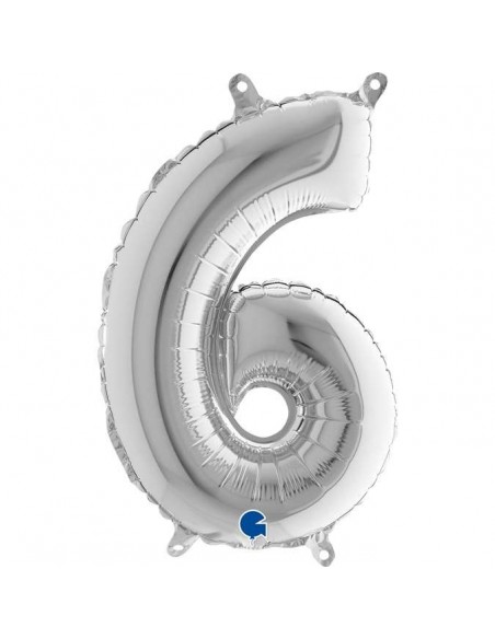 Globo 14" mylar Numero 6 Plata "Silver" GRABO