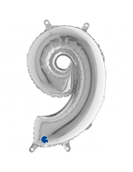 Globo 14" mylar Numero 9 Plata "Silver" GRABO