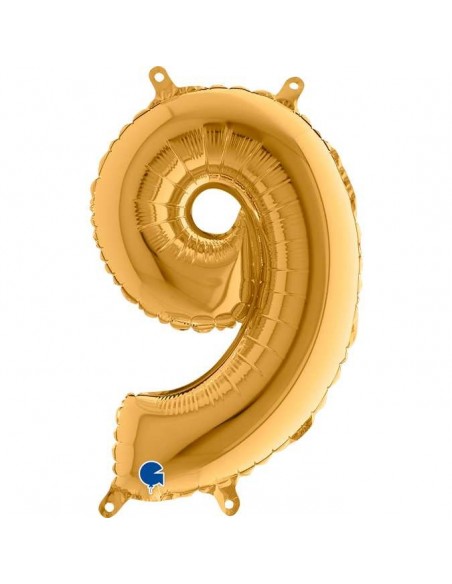 Globo 14" mylar Numero 9 Oro "Gold" GRABO