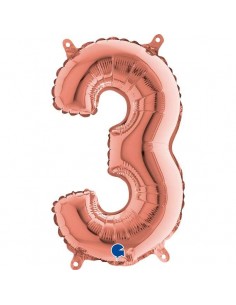 Globo 14" mylar Numero 3 Rose Gold GRABO