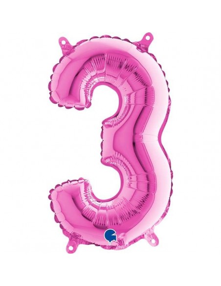 Globo 14" mylar Numero 3 Fucsia "Hot Pink" GRABO