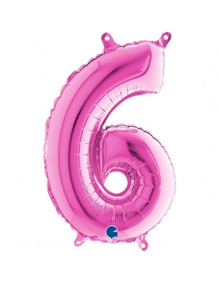 Globo 14" mylar Numero 6 Fucsia "Hot Pink" GRABO