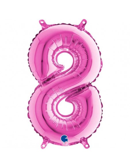 Globo 14" mylar Numero 8 Fucsia "Hot Pink" GRABO