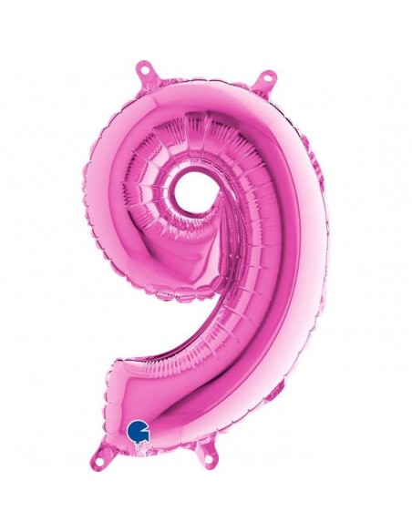 Globo 14" mylar Numero 9 Fucsia "Hot Pink" GRABO