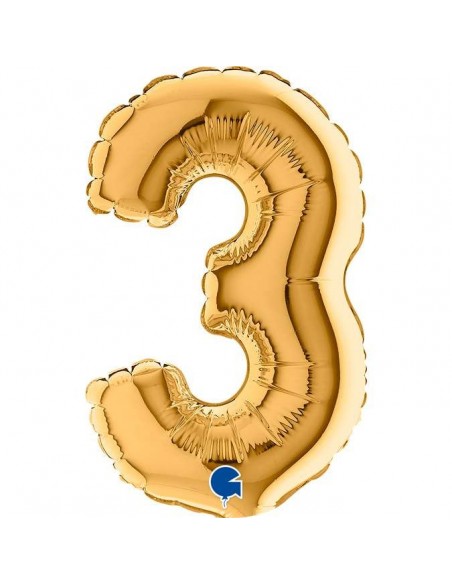 Globo 7" mylar Numero 3 Oro "Gold" GRABO
