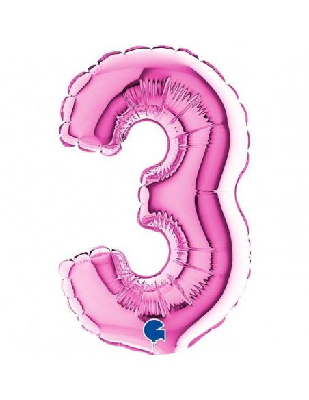 Globo 7" mylar Numero 3 Fucsia "Hot Pink" GRABO