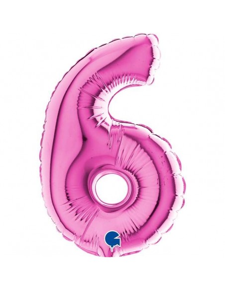 Globo 7" mylar Numero 6 Fucsia "Hot Pink" GRABO