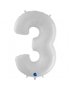 Globo 40" 100cm mylar Numero 3 Blanco "White" GRABO