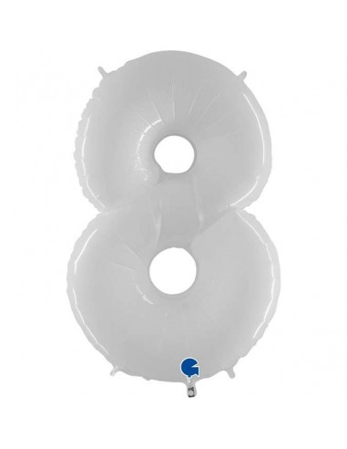 Globo 40" 100 cm mylar Numero 8 Blanco "White"