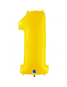 Globo 40" 100cm mylar Numero 1 AMARILLO  Fluo "Yellow" GRABO