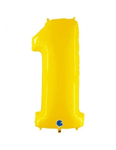 Globo 40" 100cm  mylar Numero 1 AMARILLO   Fluo "Yellow"