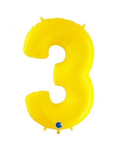 Globo 40" mylar Numero 3 AMARILLO  FLUO "Yellow"