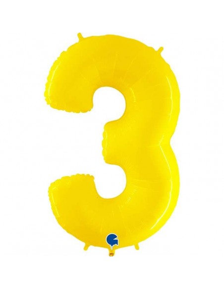 Globo 40" mylar Numero 3 AMARILLO FLUO "Yellow" GRABO