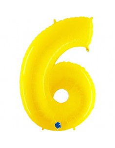 Globo 40" mylar Numero 6 AMARILLO FLUO "Yellow" GRABO
