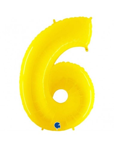 Globo 40" mylar Numero 6 AMARILLO  FLUO "Yellow"