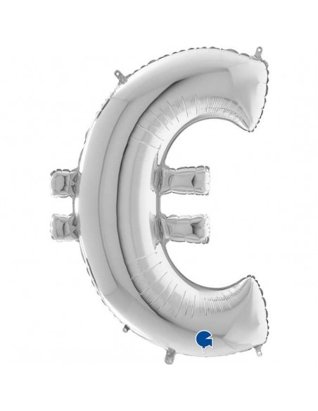 Globo 40" mylar Letra "€" grande Plata EURO 1PZ GRABO