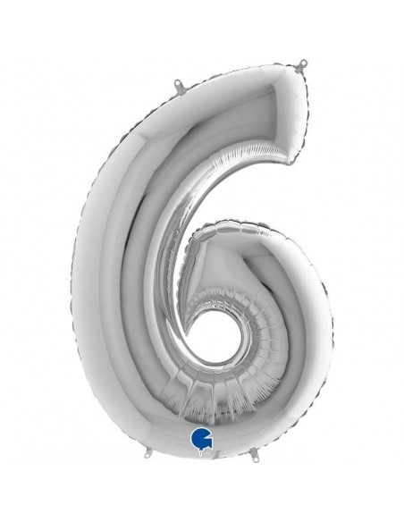Globo 40" mylar Numero 6 Plata "Silver" GRABO