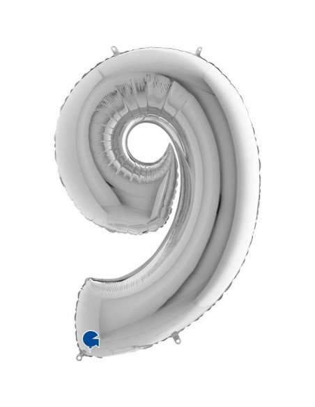 Globo 40" mylar Numero 9 Plata "Silver" GRABO