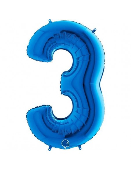 Globo 40" mylar Numero 3 Azul "Blue" GRABO