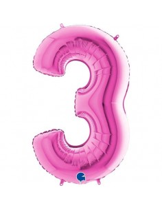 Globo 40" mylar Numero 3 Fucsia "Hot Pink" GRABO