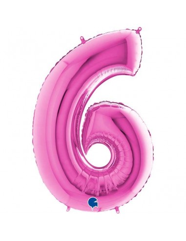 Globo 40" mylar Numero 6 Fucsia "Hot Pink"