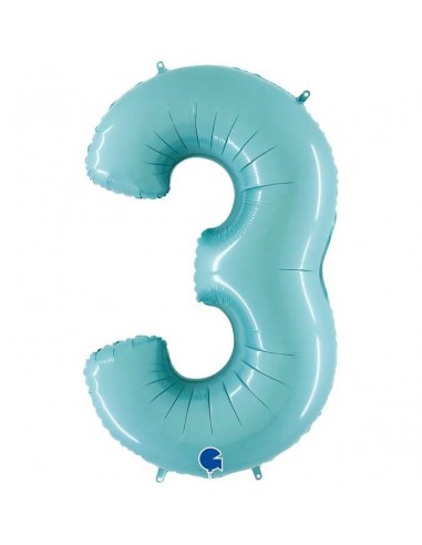 Globo 40" mylar Numero 3 Celeste "Light Blue"