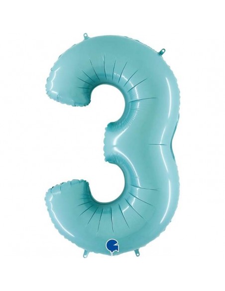 Globo 40" mylar Numero 3 Celeste "Light Blue" GRABO