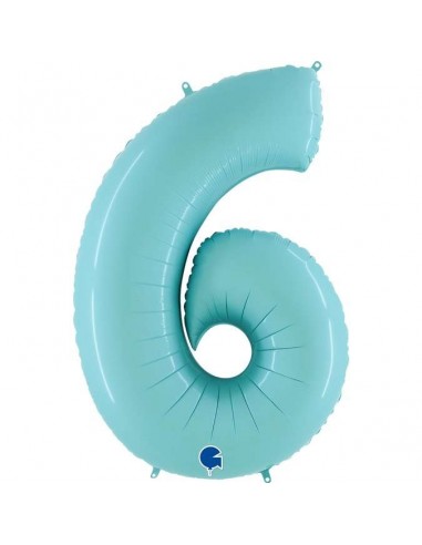 Globo 40" mylar Numero 6 Celeste "Light Blue"