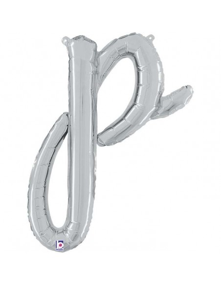 Globo 24" mylar Letra P Cursiva Plata "Script Silver" GRABO
