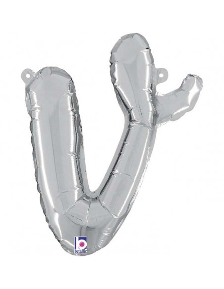 Globo 14" mylar Letra V Cursiva Plata "Script Silver" GRABO