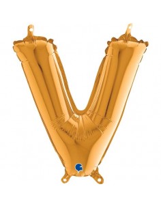 Globo 14" mylar Letra "V" Gold GRABO
