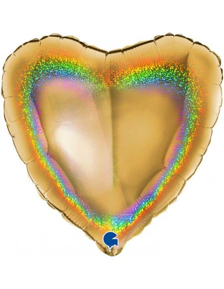 Globo 18" mylar Corazón Glitter Holografico Oro Claro GRABO