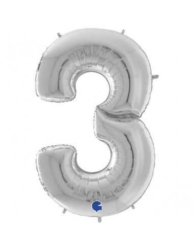 Globo 64" mylar Mega Numero 3 Plata "Number Silver"