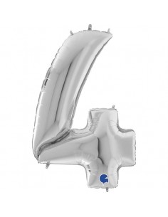 Globo 64" mylar Mega Numero 4 Plata "Number Silver"