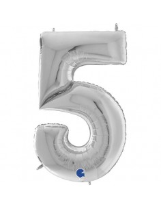 Globo 64" mylar Mega Numero 5 Plata "Number Silver" GRABO