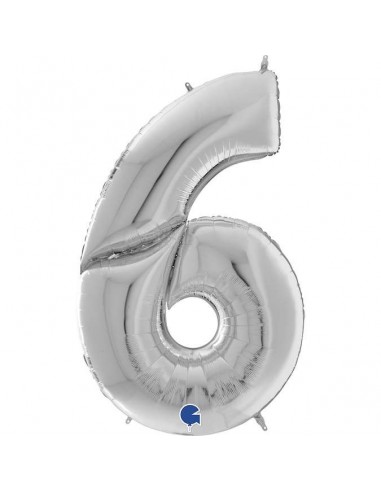 Globo 64" mylar Mega Numero 6 Plata "Number Silver"