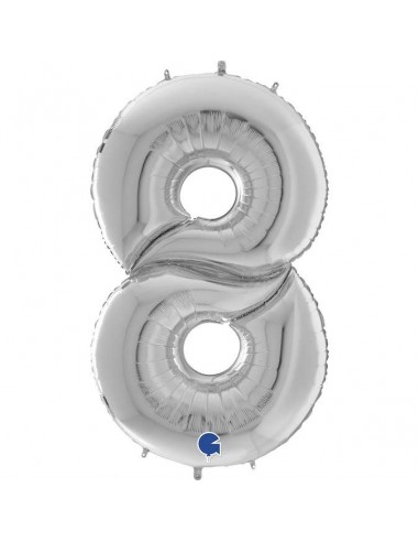 Globo 64" mylar Mega Numero 8 Plata "Number Silver"