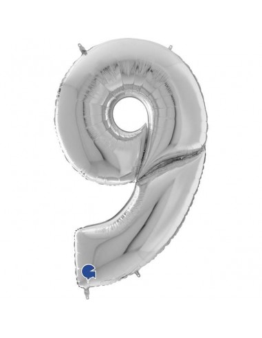 Globo 64" mylar Mega Numero 9 Plata "Number Silver"