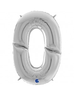 Globo 64" mylar Mega Numero 0 Plata "Number Silver" GRABO