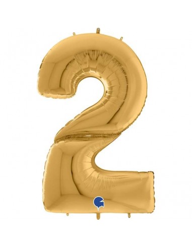Globo 64" mylar Mega Numero 2 Oro "Number Gold"