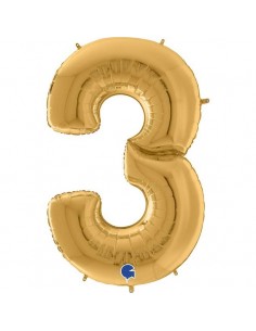 Globo 64" mylar Mega Numero 3 Oro "Number Gold"