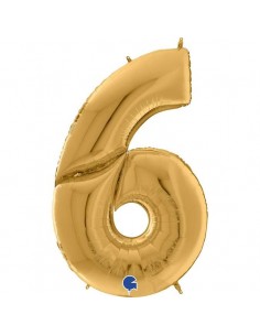 Globo 64" mylar Mega Numero 6 Oro "Number Gold"