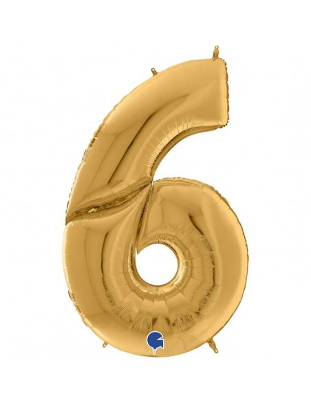 Globo 64" mylar Mega Numero 6 Oro "Number Gold" GRABO