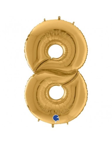 Globo 64" mylar Mega Numero 8 Oro "Number Gold"