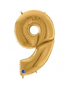 Globo 64" mylar Mega Numero 9 Oro "Number Gold"