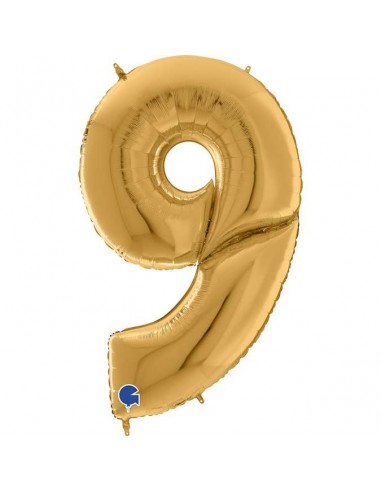 Globo 64" mylar Mega Numero 9 Oro "Number Gold"